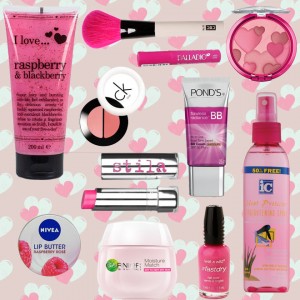 Pink beauty products for Valentine's Day