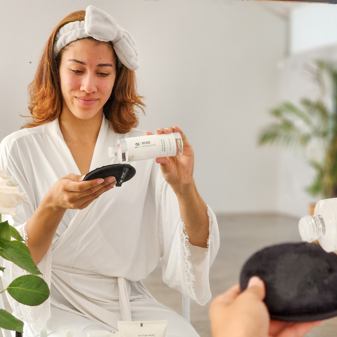woman using micellar water