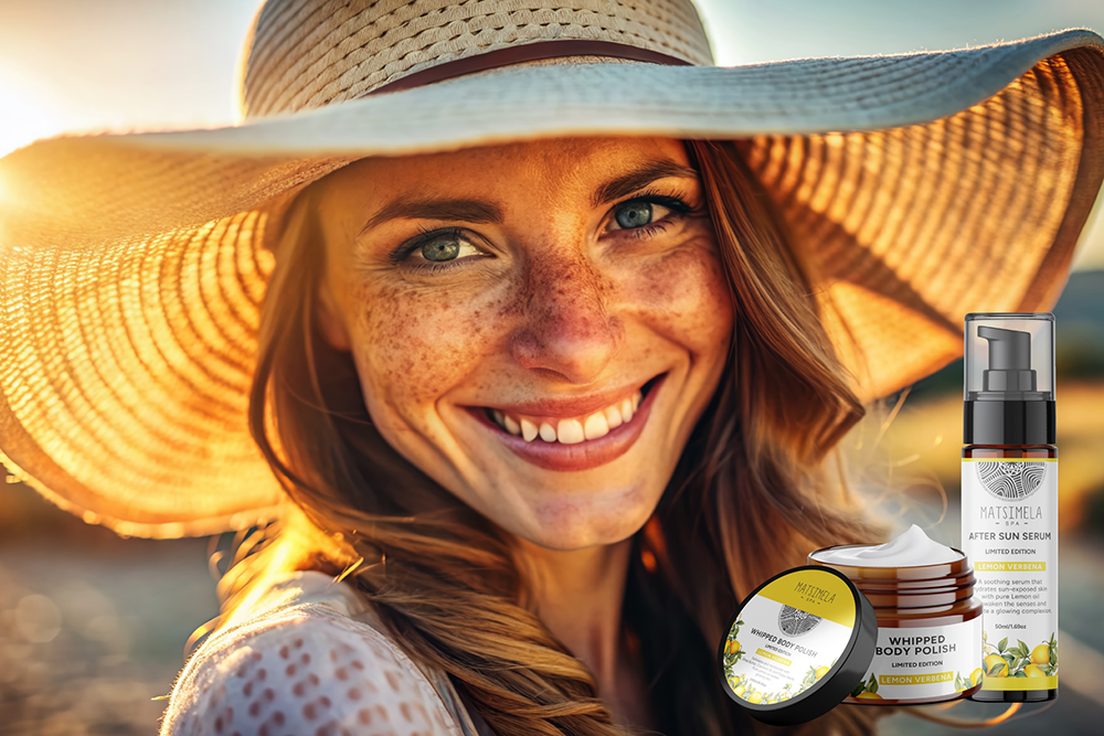 Win MatsiMela's new limited edition Lemon Verbena range 1 woman using MatsiMela after sun serum