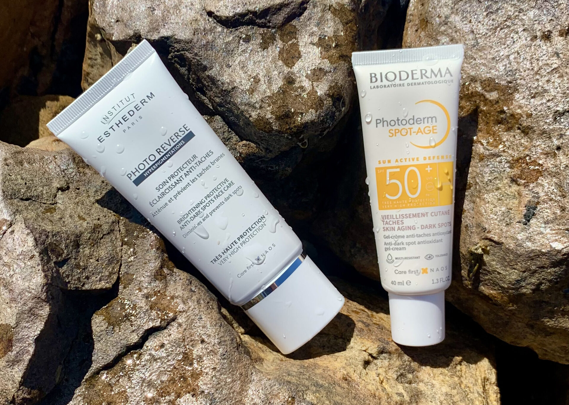 sunscreen products on the beach