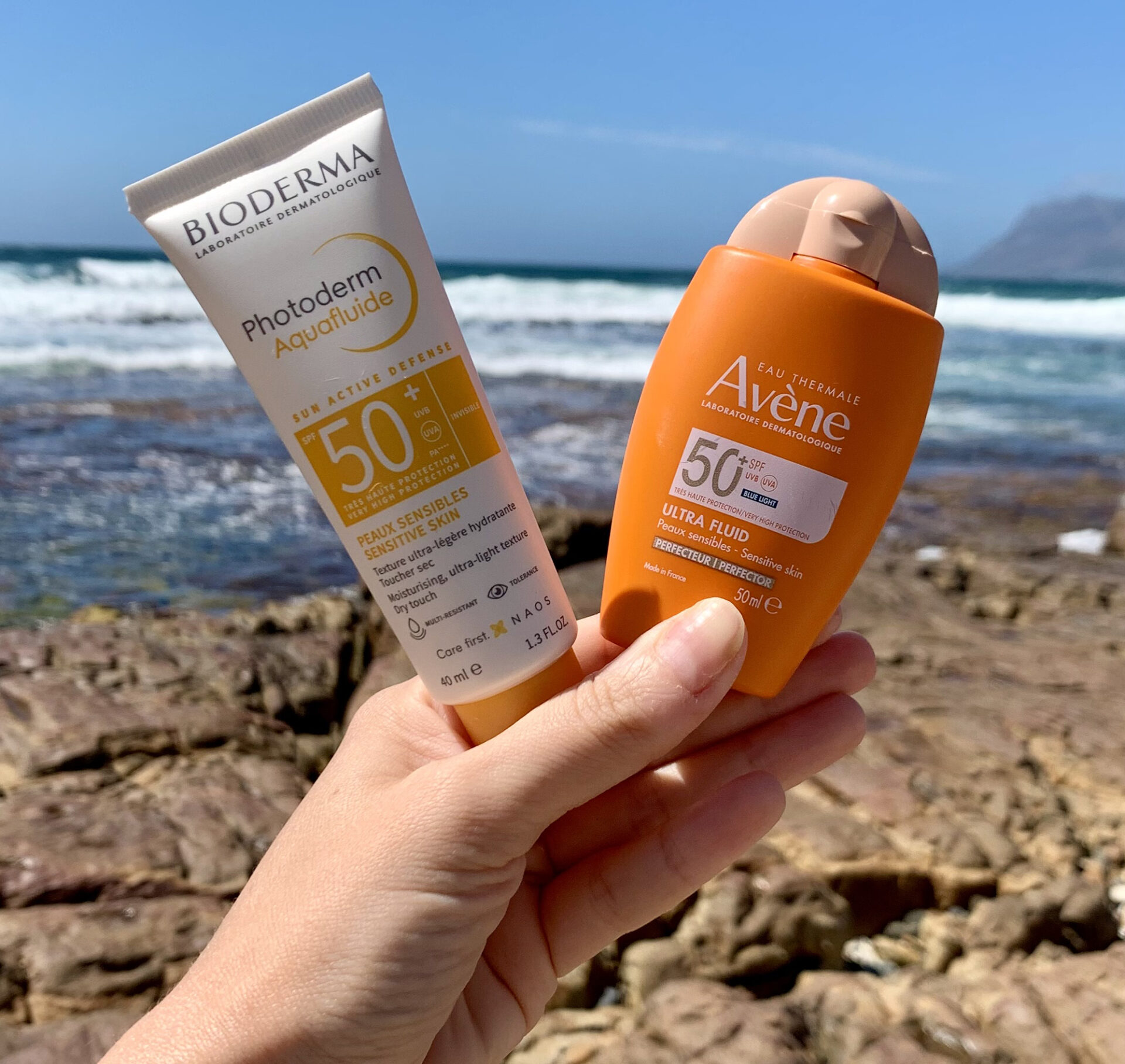 sunscreen products on the beach