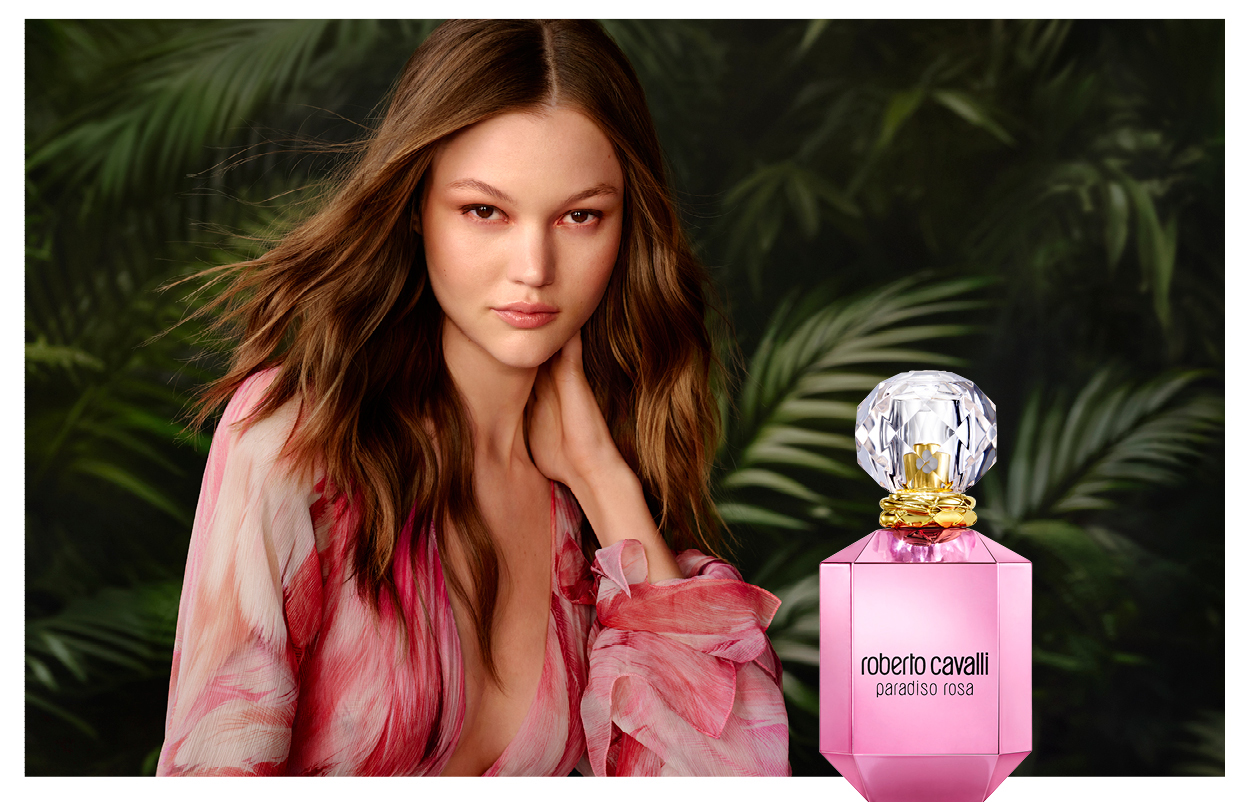 girl posing for roberto cavalli paradiso rosa