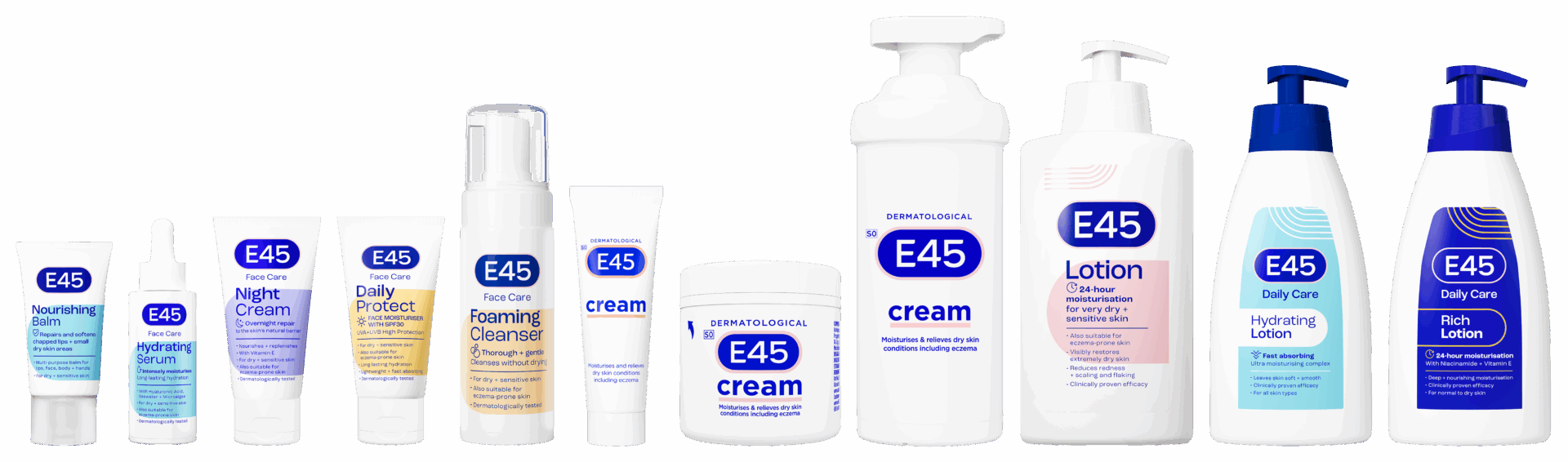 e45 skincare product range for skin