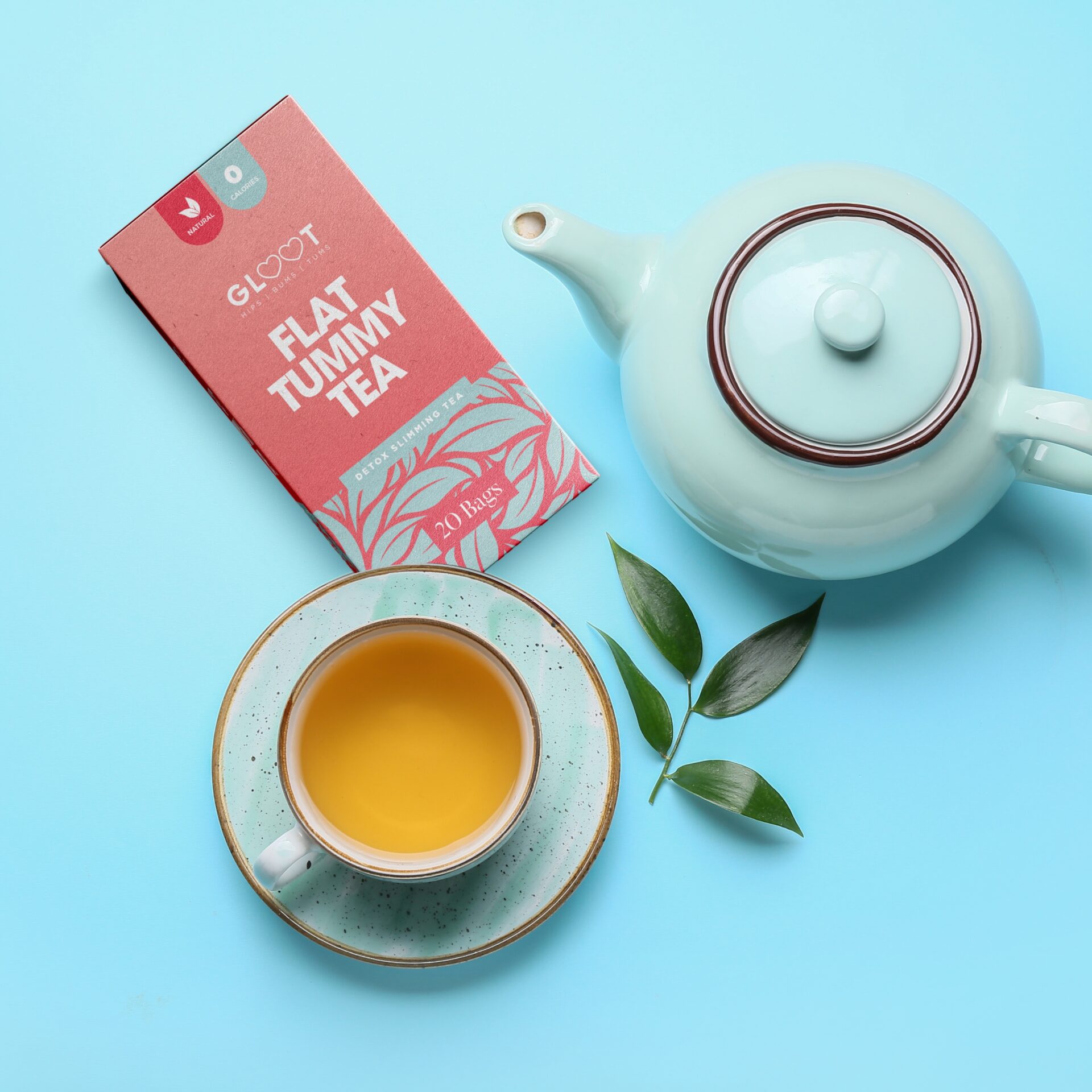 Gloor flat tummy tea and teapot