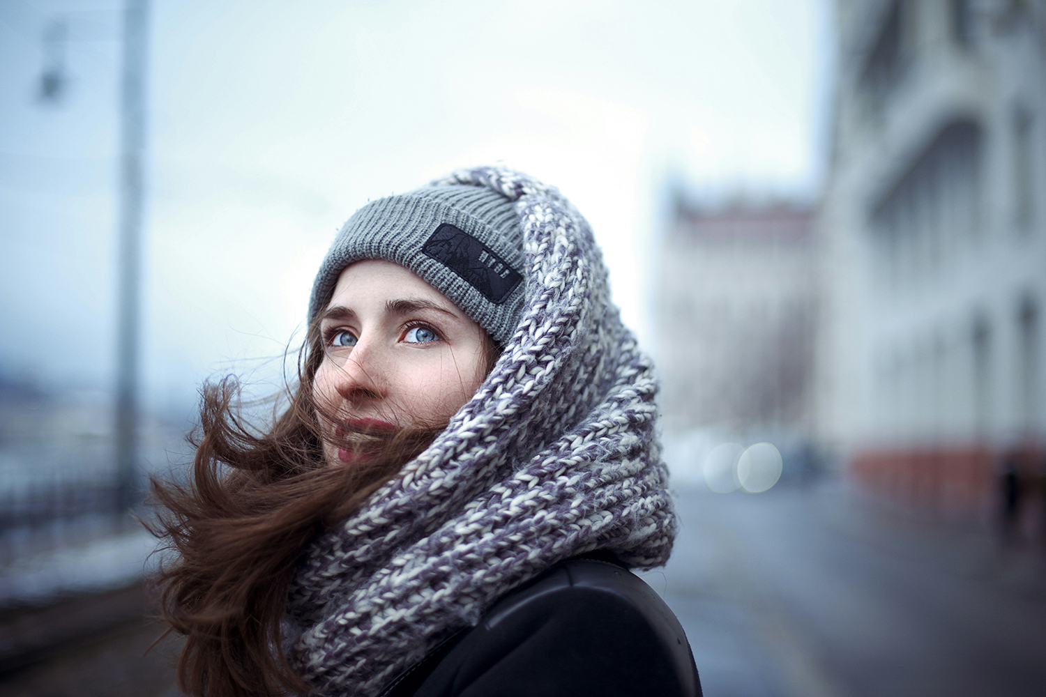 girl in winter attire, outside