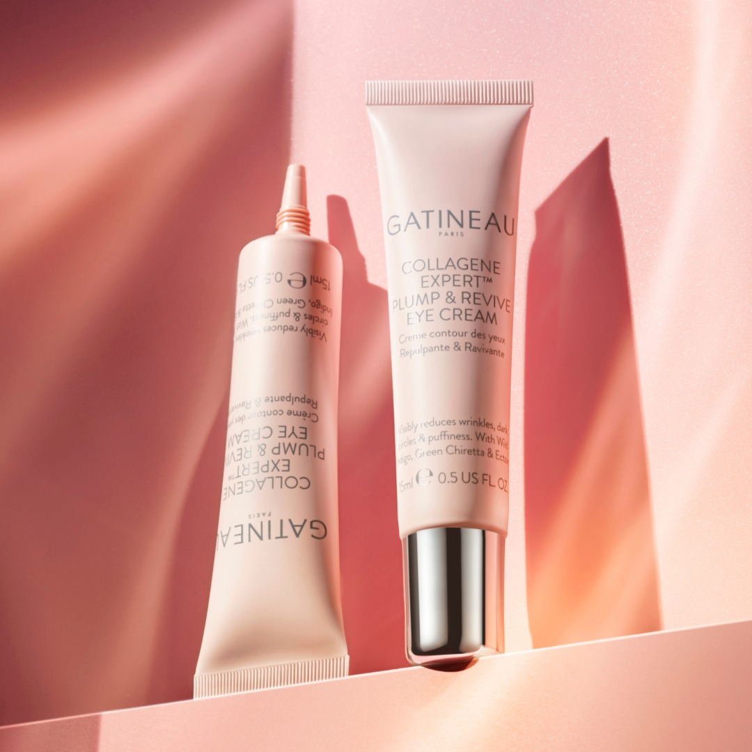 Introducing Gatineau Collagene Expert™ Plump & Revive Eye Cream 3 Gatineau Collagene Expert eye cream on pink background
