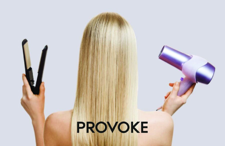 Woman with Provoke hair tools, sleek hair