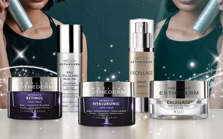 Institut Esthederm Skincare products with sparkling effects.