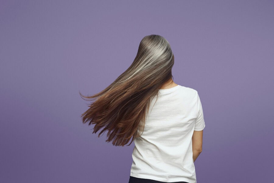 woman with long grey hair