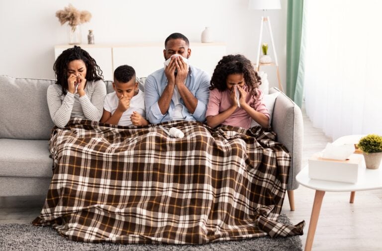 family with cold and flu