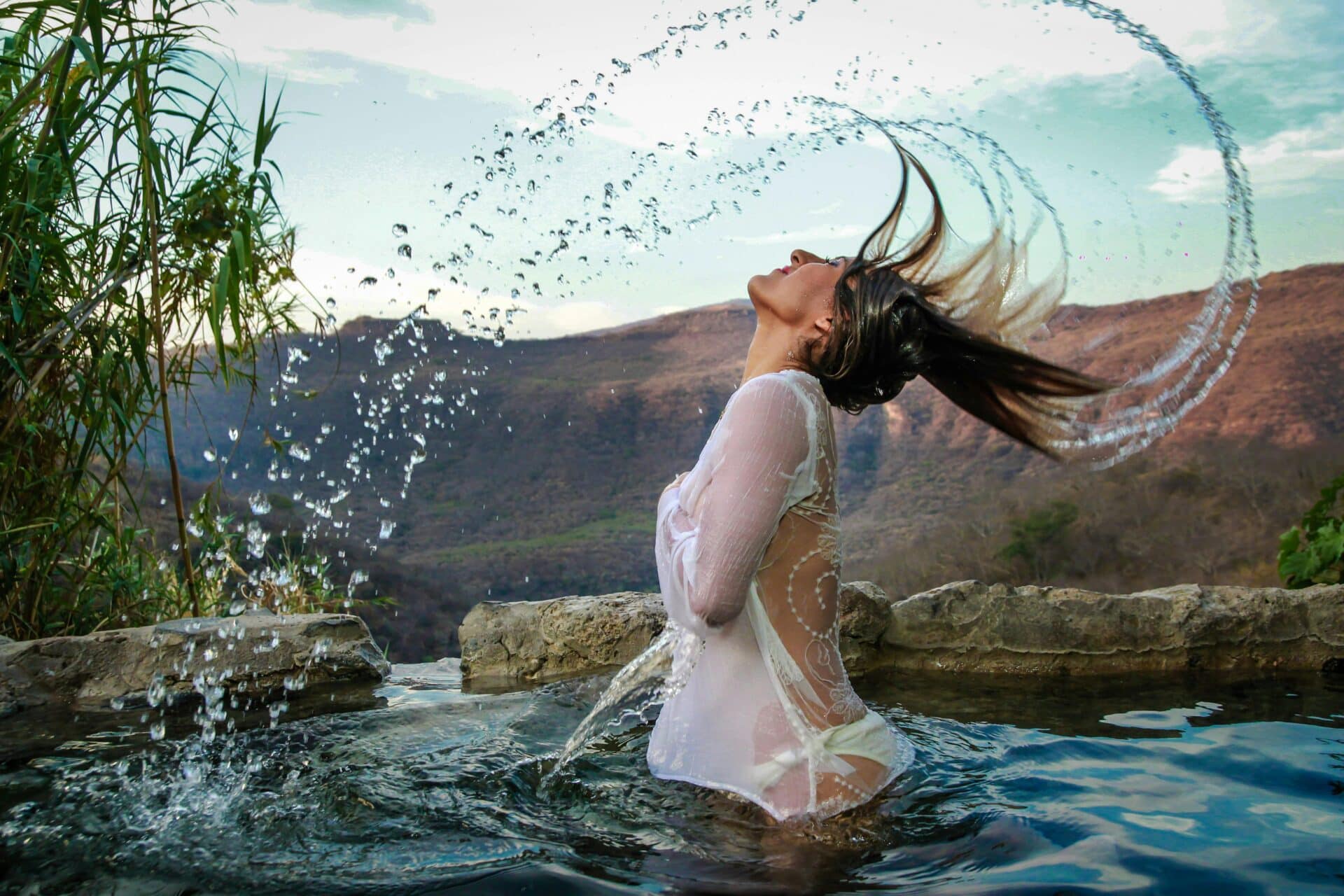 Woman bathing in the Cederberg