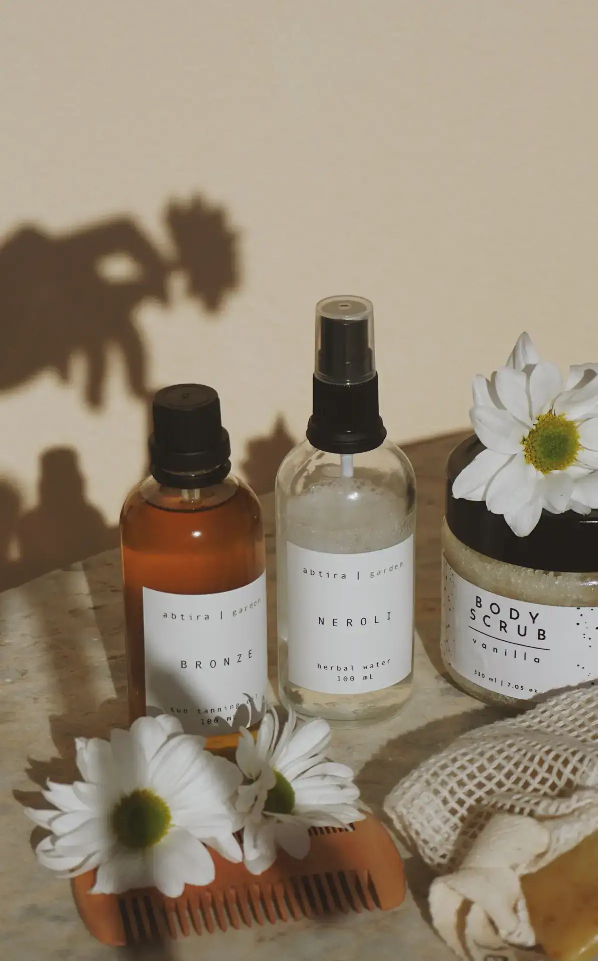 Beauty products in a natural setting