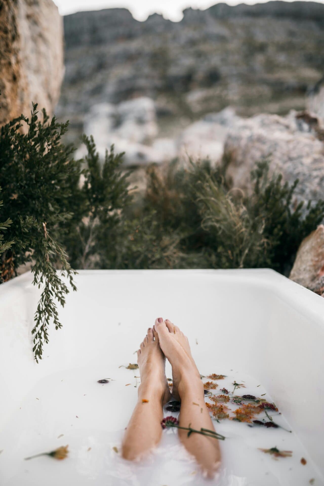 woman relaxing in a milk bath in the Cederberg