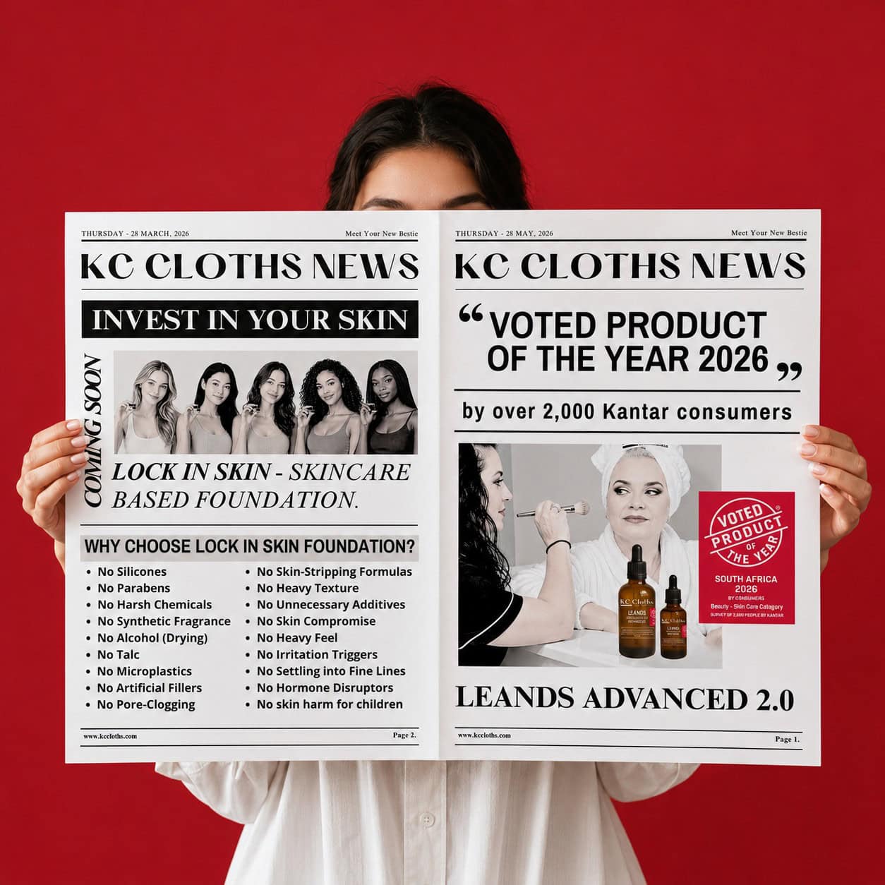 woman holding newspaper featuring kc cloths