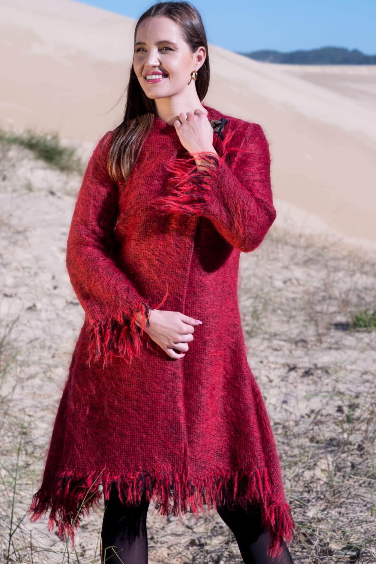 woman wearing a mohair coat
