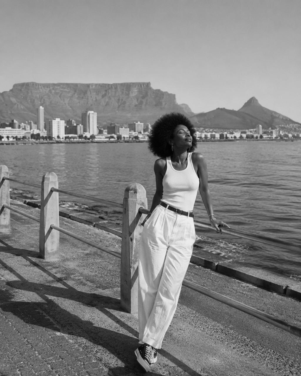 woman standing in front of table mountain