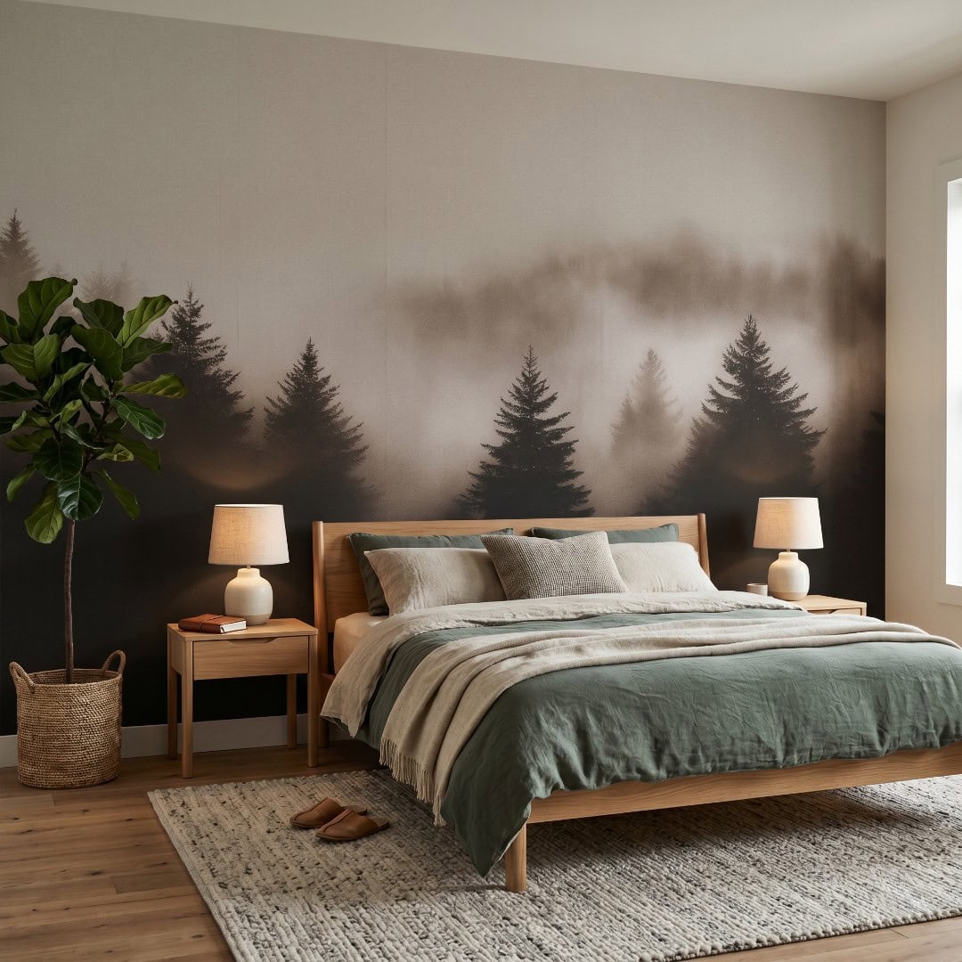 Bedroom with wallpaper